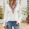 Blouses pour femmes bureau dame col en V plissé haut à manches bulle 2023 printemps automne couleur unie décontracté longues chemises mode Camisas en vrac