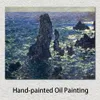 Lienzo impresionista, acantilados de las pirámides en Belle-ile, pintura al óleo de Claude Monet, paisaje hecho a mano, decoración moderna para dormitorio