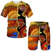 Heren Trainingspakken Heren Sets Afrika Outfits met korte mouwen Oversized trainingspak T-shirt en shorts Pak Vrijetijdskleding 3d Kleurrijk Gedrukt 2-delig