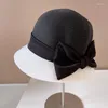 Geniş Memlu Şapkalar Moda Lady Hepburn Bow Balıkçı Kova Şapkası Kadınlar İçin Yaz Sunhat Zarif Saman Havzası Plaj Tasarımcısı Bonnet Toptan