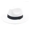 Berets Women's Hat Men Fedora Hats szerokie Brim Belt Ribbon Band Solid Classic Formal Dress Wedding for Sombreros de Mujer