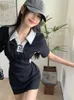 Podstawowe sukienki swobodne QWeek Koreańskie bodycon Tshirt Dres Wrap Polo Obroźnia Krótkie rękawie Summer Kpop Streetwear Projekt 2307715