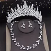 Necklace Earrings Set Luxury Bride Tiaras For Women Leaves Choker With Crown Wedding Dress Bridal Sets Fashion