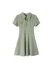 Party Dresses 2023 Summer High Street Short Sleeve Hollow Out Polo Collar Mini Women Vintage Knitting Solid A-Line Dress Lady Clothes