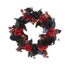 Coroa de Halloween de flores decorativas pretas e laranjas com abóboras artificiais assustadoras, morcegos para decorações assustadoras da porta da frente