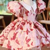 Flickans klänningar Girl Royal Vintage Dress Children Birthday Baptism Party Dresses For Kids Elegant Red Floral Frocks Girls Boutique Vestidos 230715