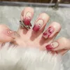 Faux ongles long dégradé coeur doux couverture complète faux ongles conseils pour femmes fille 24 pièces artificiel amovible gagner du temps SAL99
