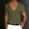 Men's T Shirts Men T shirt Shorts Sleeve Deep V Neck Tops Solid Color Oversized Tees Streetwear Loose Pullover T Shirts Spring Summer 230715