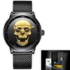 LIGE Nuovi orologi da uomo Top Brand Casual Fashion 3D Skull Quartz Mesh Belt Impermeabile per uomo donna