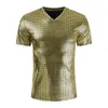 T-shirt da uomo 2023 Summer Nightclub Stage Outfit Diamond Paillettes Slim T-shirt lucida con scollo a V a maniche corte da uomo