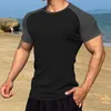 T-shirts pour hommes sports d'été façonnage coupe ajustée tendance col rond manches courtes course à pied loisirs de plein air élastique séchage rapide T-shirt