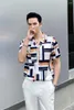 Camicie casual da uomo Estate Camicia a maniche corte stile britannico Uomo Moda 2023 Colletto alla coreana Slim Fit Mens Night Club Work Man