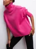 Kobiet Sweters Candy Color Turtleck 2023 Autumn Loose Orange Oversize Sweater Knitte Top z rękawami Pulloczów dla kobiet Skoczków
