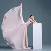 Bühnenkleidung 2023 Herbst und Winter Frauen Bauchtanz Chiffon Lila Schnürung Ballett Klassische Leistung Elegante Praxis Lange Röcke