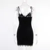 Abiti casual Sexy Dark Cross Black Mini Dress Vintage Italian Noodle Strap Vita alta Slim Fit Gothic Party Club da donna