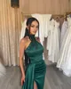 Elegant A Line Dark Green Prom Dresses kralen Halter Avondjurken Plees Slit Formele lange speciale OCN -feestjurk