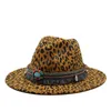 New Autumn Winter Fashion Leopard Printing jazz fedoras homens mulheres vintage trilby tap lazer Big Brim Felt Panamá chapéu