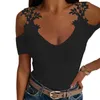 Damesblouses Damestop met U-hals Elegante kanten bloem Off-shoulder Zomer Slim Fit U-halsblouse voor een zachte, stijlvolle look