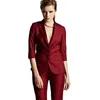 Kvinnors tvåbitar byxor Elegant kostym 2 Set V Neck Casual Business for the Office Tailleur Femme Jacket med