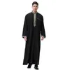 Ethnic Clothing S-3XL Muslim Fashion Men Loose Golden Applique Border Long Sleeves Stand Collar Robes Jubba Thobes With Pocket