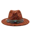 New Autumn Winter Fashion Leopard Printing jazz fedoras homens mulheres vintage trilby tap lazer Big Brim Felt Panamá chapéu