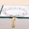 Naturel Blanc Jade Bambou Forme Sac Chanceux Chaîne Bracelet Femmes Style Chinois Fu Caractère Gland Pendentif Brin Bracelets Cadeau