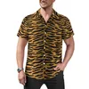 Freizeithemden für Herren, Tiger-Print-Hemd, goldene Tierstreifen, Urlaub, lockere hawaiianische Harajuku-Blusen, kurze Ärmel, individuelle übergroße Oberteile