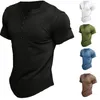 Camisetas masculinas verão europeu e americano camisa henley manga curta camiseta lisa