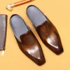 Italian Luxury Mens Genuine Leather Half Shoes Dress Slippers 2023 Summer New Style Designer Quality Vintage Business Sandals