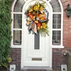 Dekorativa blommor Träskylt Dekorationer Thanksgiving Sunflower Autumn Color Pumpkin Wreath Simulation Plant Door Hangings