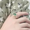 Cluster Rings Classical Round Green Crystal Emerald Gemstones Diamonds For Women 18k Gold Tone Jewelry Bijoux Bague Party Gift Accessory