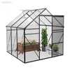 6x6ft Greenhouse Outdoor Patio Plant Room Aluminium Hobby Walk-In PC Sun Board Greenhouse With 2 Windows Base and Glid Door for Garden Backyard