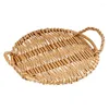 Plates Rattan Storage Tray Bread Fruit Baskets With Handle Hand-Woven Wicker Basket Breakfast Display