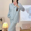 Vêtements de nuit pour femmes Silka Surplus Solide Pyjamas Ensembles Pour Femmes À Manches Longues Coton Bule Pijama Mujer Femme Chemise De Nuit Lettre Imprimer Homewear