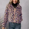 Vestes pour femmes imprimé léopard revers fermeture éclair Mao veste à manches longues en peluche pull manteau femme fourrure courte femmes Roupas Femininas