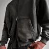ハイストリートレトロウォッシュドゥーティカットジップフード付きスウェットシャツズジャケット男性と女性空白のハラジュク特大カジュアル