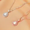 Vintage Iced Out Cubic Zirconia Necklace Opal Water Drop pendant Crystal Sweet Rose Gold Color Aesthetic Chain Jewelry Collars Accessories for Women Wholesale