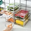 Storage Bottles Stackable Refrigerator Organizer Bins With Pull-out Drawer Clear Plastic Kitchen Pantry Eggs Fruit Vegetables Containers