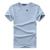 Men's Suits H159 Summer Casual V-Neck Breathable Brand T Shirt Men Short Sleeve Solid Color Cotton Tops Tees S-5XL