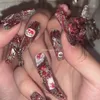 Unhas Postiças Estilo Menina Máscara Assustadora Coelho Press On Nails Y2K Unhas Falsas Feitas à Mão Halloween Com Cola Caixão Longo Acrílico Pontas de Unhas Postiças 230715