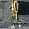 Men's Tracksuits Summer Men Luxury Tracksuit 2 Pieces Vintage T Shirt Trousers Set Gold High End Print Outfit Male Fashion Jogging Suit Clothing 230715