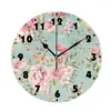 Horloges murales Shabby victorien Roses Floral horloge élégante pour salon Vintage français Chic décoratif rond grande montre décor à la maison