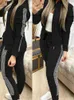 Vestes pour femmes Survêtements Élégant élégant Fret Print Coat And Pant Casual Zip Jacket Sets Joggers Sportswear Slim Jogging Suit