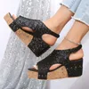 Sandaler Summer Black/Blue/Golden Sequined Wedges Non-halp Bekväm strandskor gåva till födelsedag