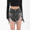 Dames Shorts Dames Sexy Denim Zomer Kwastje Gescheurd Slanke Hoge Taille Een Lijn Vrouwelijke Broek Vintage Y2K Streetwear Grijs