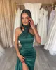 Elegant A Line Dark Green Prom Dresses kralen Halter Avondjurken Plees Slit Formele lange speciale OCN -feestjurk