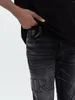 Jeans pour hommes CRYSTAL EMBELLISHED LOGO JEAN Mens Fashion Brand Distressing Skinny Stretch Denim Slim Ripped Pantalons Détruits Trous Pantalons