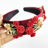 Hair Clips Ceramic Flower Headband For Women Lady Bohemian Party Retro Floral Pearl Bow Hairband Accessories