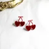 Orecchini a bottone Rosso Doppio cuore Ciliegia Cartone animato Frutta Dolce e adorabile 2023 Gioielli con ciondoli da donna