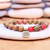 Charm Bilezikler Budist Yoga Mala Bilezik 8mm Taş Boncuklu Buda Lotus Çiçeği Erkekler Hediye